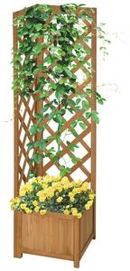 Fioriera da Esterno ad Angolo 40x40x145 cm con Grigliato per Rampicanti in Legno di Abete Marrone