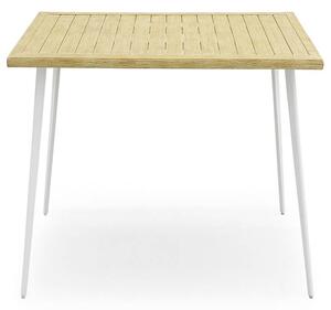 Tavolo da Giardino 90x90x75 cm in Acciaio Kraus Leonardo Bianco e Effetto Legno