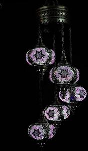 Lampada a sospensione turca - Mosaico - Lampada marocchina - Lampadari artigianali - Viola - 5 sfere di vetro