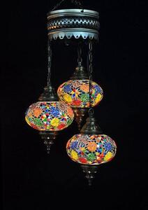 Lampada a sospensione turca - Lampada orientale - Multicolore - 3 sfere di vetro - Design a mosaico - Altezza 80 cm