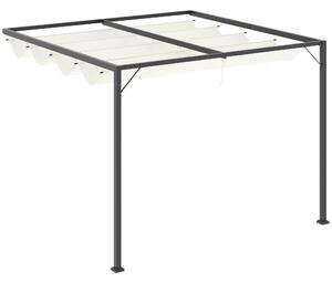 Pergola da Giardino a Parete 3x3m Tettuccio Scorrevole in Metallo Crema