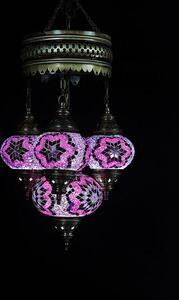 Lampada a sospensione turca a 4 sfere in vetro mosaico viola – lampada da soffitto orientale con 4 sfere