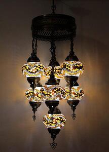 Lampada a sospensione a 7 sfere in vetro mosaico marrone - Lampada a sospensione turca con 7 sfere in vetro mosaico - Lampada da soffitto orientale