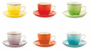 Set 6 Tazzine Caffè in Gres Colorato con Piattino 90 ml VdE Tivoli 1996 Baita