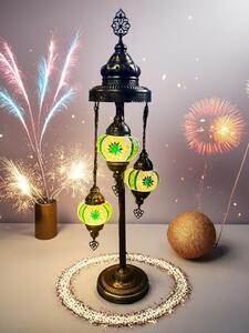 Lampada da tavolo artigianale turca con 3 sfere di vetro - Vetro mosaico verde per un'illuminazione suggestiva