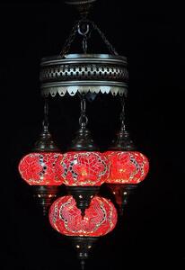 Lampada a sospensione turca a 4 luci in vetro mosaico rosso-arancio – Lampada da soffitto orientale con 4 sfere