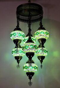 Lampada a sospensione a 7 sfere in vetro mosaico verde - Lampada a sospensione turca con 7 sfere in vetro mosaico - Lampada da soffitto orientale
