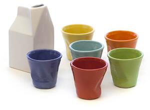 Set 6 Tazzine da caffè Accartocciati Multicolor con Lattiera Bianca in Gres Kaleidos