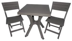 Set Tavolino e 2 Sedie Pieghevoli da Giardino in Resina Bauer Duetto Tortora