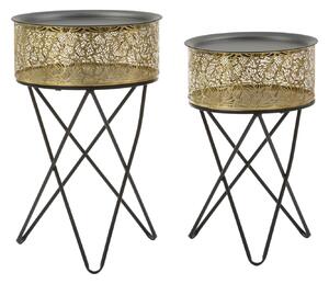 Set 2 Tavolini Ø40x66-35x56 cm in Metallo Nero e Oro