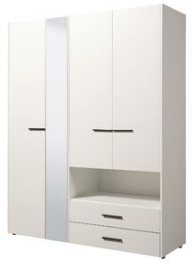 Armadio 4 Ante Battenti con Specchio 161x55x205 cm in Legno Laminato Bianco