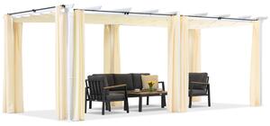 Pergola per patio Barbados 3x6 m con tende Garden Point bianche e beige