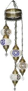 Lampada a sospensione Mosaico orientale in bianco, altezza 97 cm, larghezza 20 cm, diametro delle sfere 13,5 cm, attacco E14