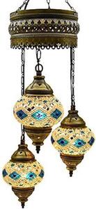 Lampada a sospensione turca con 3 sfere di vetro, lampada da soffitto orientale in turchese e bianco, realizzata a mano, design a mosaico