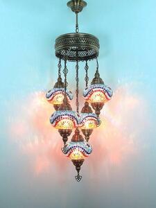 Lampada a sospensione turca a 5 sfere in vetro mosaico blu e multicolore – Lampadari orientali con 5 sfere in vetro