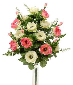 Set 2 Bouquet Artificiale Composto di 14 Fiori Artificiali di Anemone Altezza 46 cm Rosa