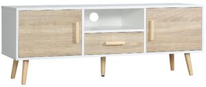 Mobile Porta TV Basso max 46" 140x40x55,3 cm con Ripiano Cassetto e 2 Armadietti in Truciolato e Pino