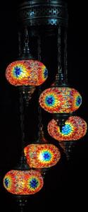 Lampada a sospensione turca - Lampada a mosaico fatta a mano - Lampada da soffitto marocchina - 5 sfere di vetro colorate