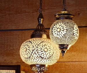 Lampada a sospensione con mosaico turco fatto a mano, sfera in vetro da 25 cm, lampada da soffitto orientale, design unico