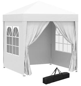 Gazebo da Giardino Pieghevole 2x2m con 4 Pareti Rimovibili in Poliestere e Acciaio Bianco