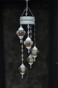 Lampada a sospensione in vetro marrone con mosaico colorato, 5 sfere, lampada da soffitto orientale marocchina