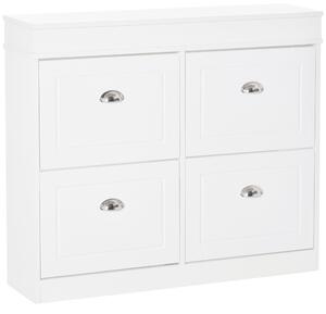 Scarpiera 4 Cassetti a Ribalta 32 Paia 98x24x83 cm in Legno Bianco