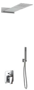 Kit Doccia Soffione Doccino Miscelatore e Cascata in Acciaio Inox 55x23 cm da Parete Rek