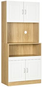 Mobile Dispensa 4 Ante 80x40x180 cm in Truciolato Bianco e Legno Naturale
