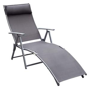 Lettino Prendisole Relax Pieghevole Telaio in Metallo Grigio 137x63.5x100.5 cm