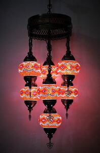 Lampada a sospensione turca a 7 luci in vetro mosaico rosso – lampada da soffitto orientale con 7 sfere