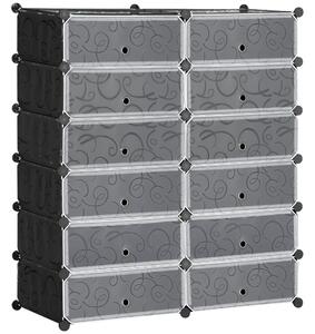 Scarpiera Modulare 94x37x108 cm 12 Cubi in Plastica e Acciaio Nero e Bianco