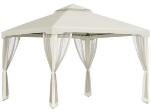 Gazebo da Giardino 2.95x2.95m in Metallo Doppio Tetto Zanzariera e Laterali Beige