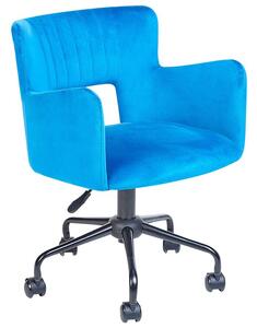 Sedia da ufficio velluto blu braccioli schienale intagliato gambe in metallo moderna industriale girevole con rotelle Beliani