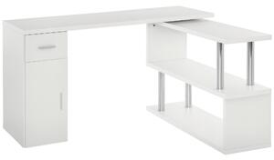 HOMCOM Scrivania Angolare Moderna in Legno con Cassetto, Scrivania ad Angolo con Armadietto e Mensole, Scrivania PC per Ufficio e Casa, Bianco