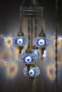 Lampada a sospensione turca a 5 luci in vetro mosaico blu – lampada da soffitto orientale con 5 sfere di vetro colorate