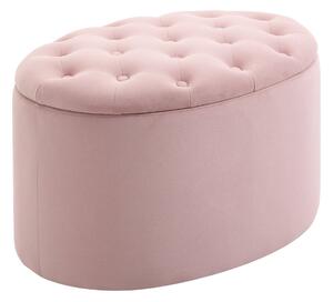 Pouf Contenitore Ovale Imbottito 71x52x42 cm in Velluto Rosa