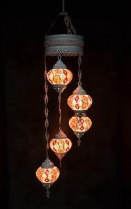 Lampada a sospensione con 5 sfere di vetro colorato a mosaico rosa, lampada da soffitto orientale marocchina, lunghezza 120 cm