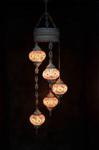 Lampada a sospensione in vetro rosa con 5 sfere colorate a mosaico, lampada da soffitto marocchina in stile anatolico