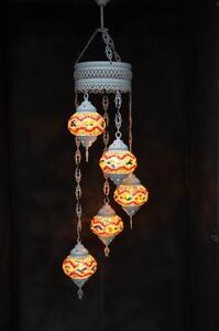 Lampada a sospensione in vetro marrone con mosaico colorato, 5 sfere, lampada da soffitto orientale marocchina