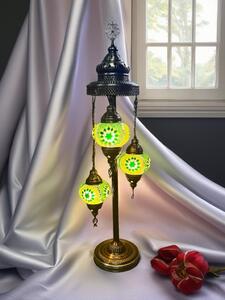 Lampada da tavolo artigianale turca con 3 sfere di vetro - Vetro mosaico verde per un'illuminazione suggestiva