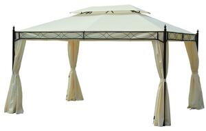 Gazebo da Giardino 3x4m in Acciaio Teli Laterali e Doppio Tetto Crema