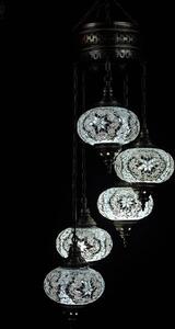 Lampada a sospensione turca Mozaik Lampadario marocchino fatto a mano Bianco 5 sfere