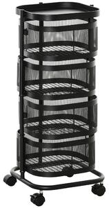 Carrello Portavivande da Cucina 4 Cestelli 1 Ripiano 33x33x77 cm con Ruote in Acciaio Nero