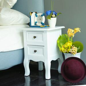 Comodino con 2 Cassetti 35x31x49,5 cm in Legno Massello e MDF Fumer Teo Bianco