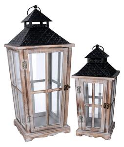 Set 2 Lanterne in Legno sbiancato rettangolare