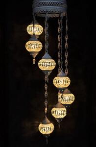 Lampada a sospensione con mosaico di vetro colorato, lampadario orientale fatto a mano, bianco crema, 7 sfere di vetro