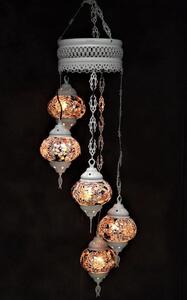 Lampada a sospensione in vetro colorato con 5 sfere a mosaico in stile orientale, lampada da soffitto marocchina in bianco crema