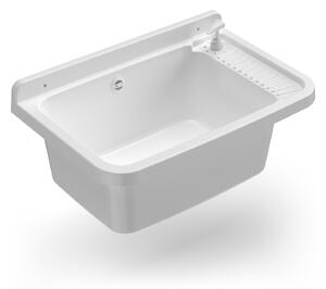 Lavatoio 60x40x25 cm Pilozzo a Parete con Dispenser in Resina Bianco