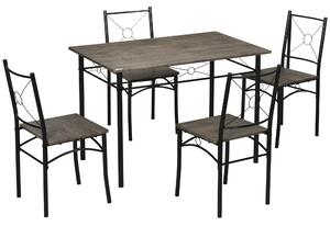 Tavolo da Pranzo con 4 Sedie in MDF e Metallo Marrone e Nero
