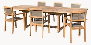 Set da pranzo da giardino in legno di teak Fun con foro per ombrellone, set da 7